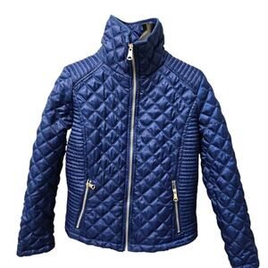 Quilted Winter Coat Jacket Marc New York Size Medium High Neck Full Zip Blue Puf